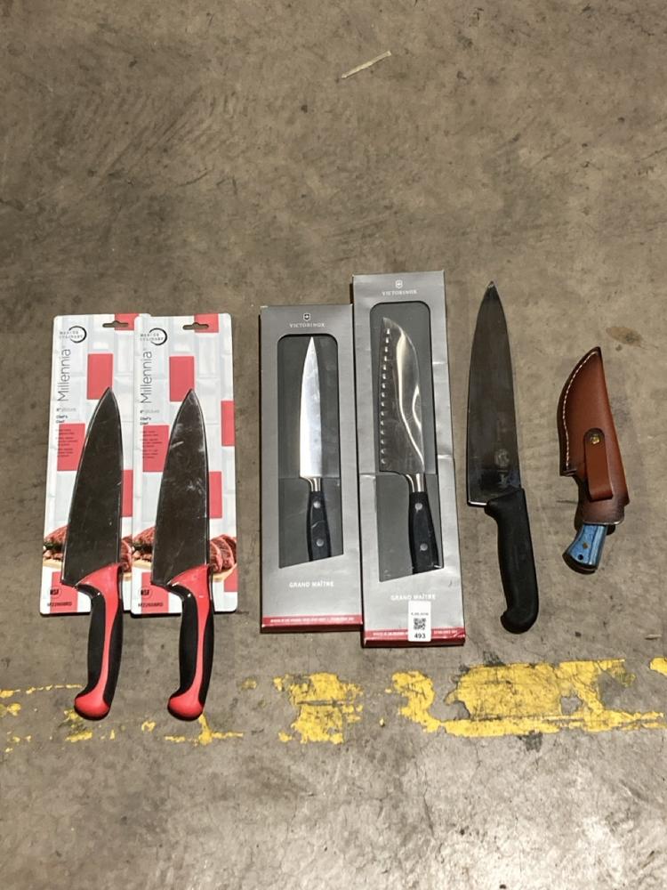 Lot 493  
            Birmingham SR106 - Collection 

                
VARIOUS ITEMS TO INCLUDE MILLENNIA CHEF KNIFE  18 + PROOF OF ID(LOCATION: RACKINGS)