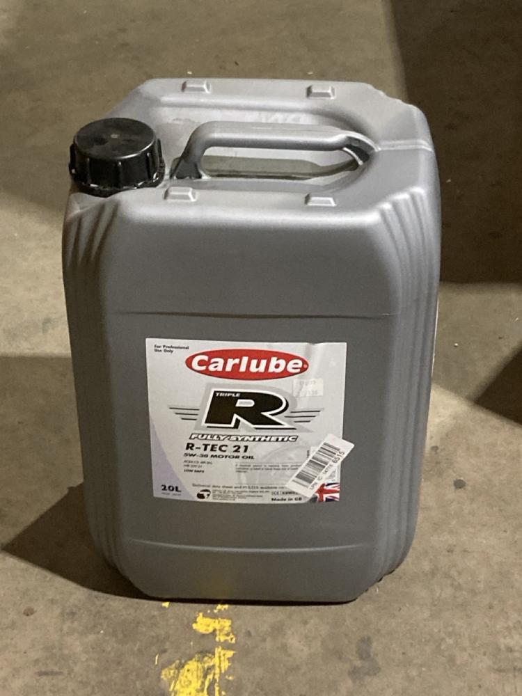 Lot 496  
            Birmingham SR106 - Collection 

                
CARLUBE FULLY SYNTHETIC MOTOR OIL 20L (LOCATION: RACKINGS)