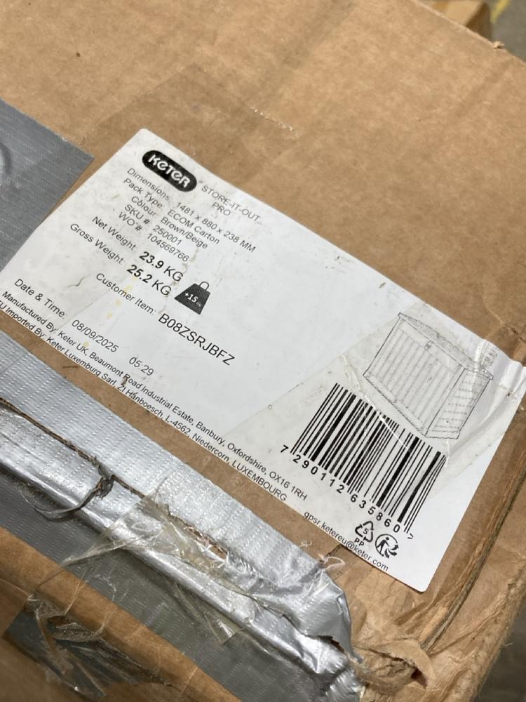 Lot 525  
            Birmingham SR106 - Collection or Optional Delivery Available 

                
KETER STORE IT OUT PRO OUTDOOR STORAGE ORIGINAL RRP £170 (LOCATION: ROW 5 - D )