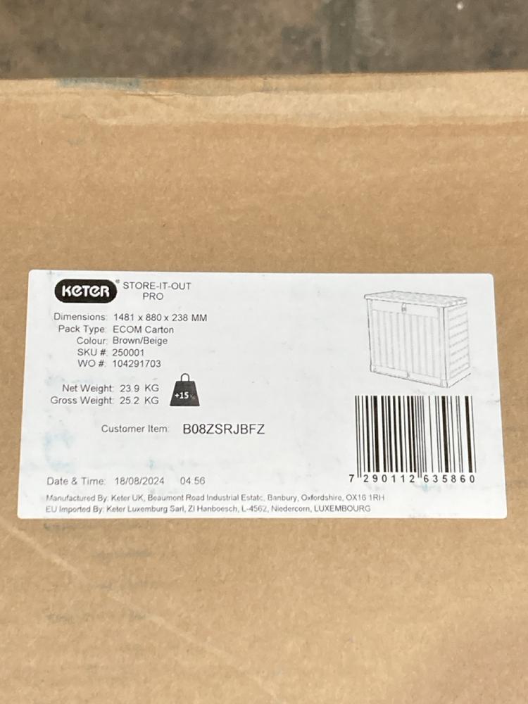 Lot 529  
            Birmingham SR106 - Collection or Optional Delivery Available 

                
KETER STORE IT OUT PRO OUTDOOR STORAGE ORIGINAL RRP £170 (LOCATION: ROW 5 - D )