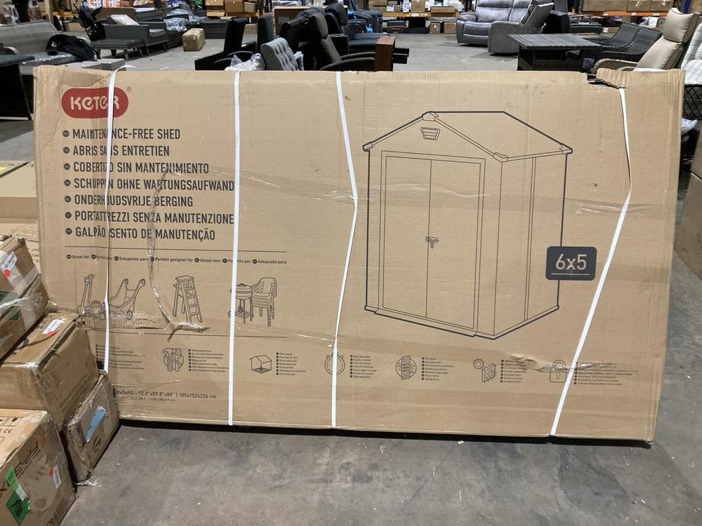 Lot 556  
            Birmingham SR106 - Collection or Optional Delivery Available 

                
KETER MANOR 6 X 5DD OUTDOOR SHED ORIGINAL RRP £520 (LOCATION: ROW 5 - D )