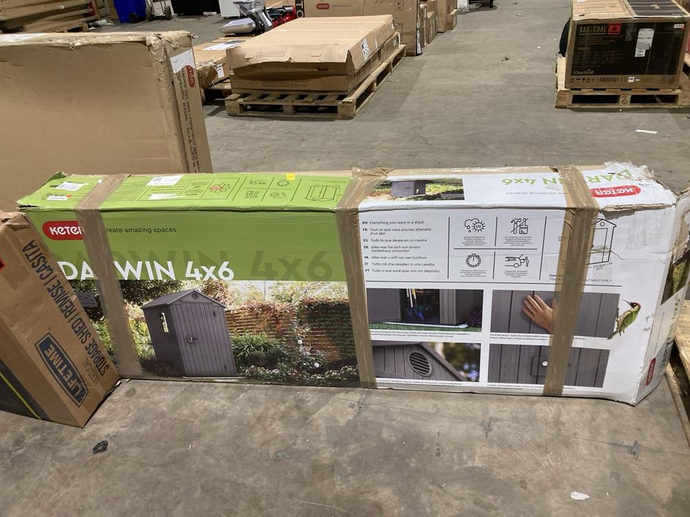 Lot 557  
            Birmingham SR106 - Collection or Optional Delivery Available 

                
KETER DARWIN 4 X 6 OUTDOOR SHED ORIGINAL RRP £427 (LOCATION: ROW 5 - D )
