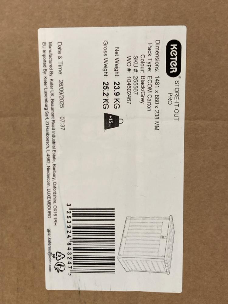 Lot 565  
            Birmingham SR106 - Collection or Optional Delivery Available 

                
KETER STORE IT OUT PRO OUTDOOR STORAGE ORIGINAL RRP £170 (LOCATION: ROW 5 - D )