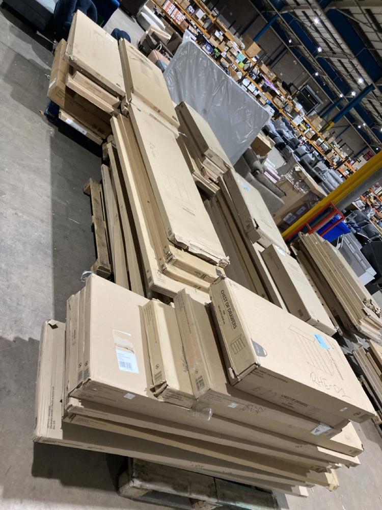 Lot 579  
            Birmingham SR106 - Collection or Optional Delivery Available 

                
5 X PALLETS OF MIXED JYSK FURNITURE TO INCLUDE LIMFJORDEN CHEST OF DRAWERS PARTS ...