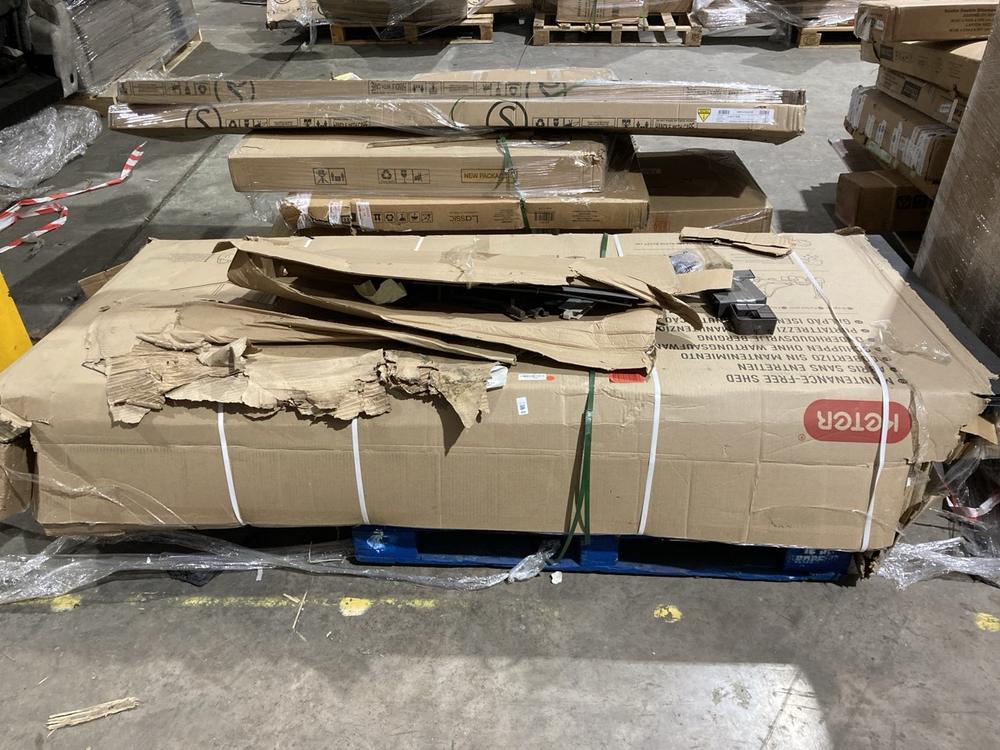 Lot 625  
            Birmingham SR106 - Collection or Optional Delivery Available 

                
PALLET OF ITEMS TO INCLUDE KETER MANOR OUTDOOR GARDEN STORAGE SHED (ALL PALLET CO...