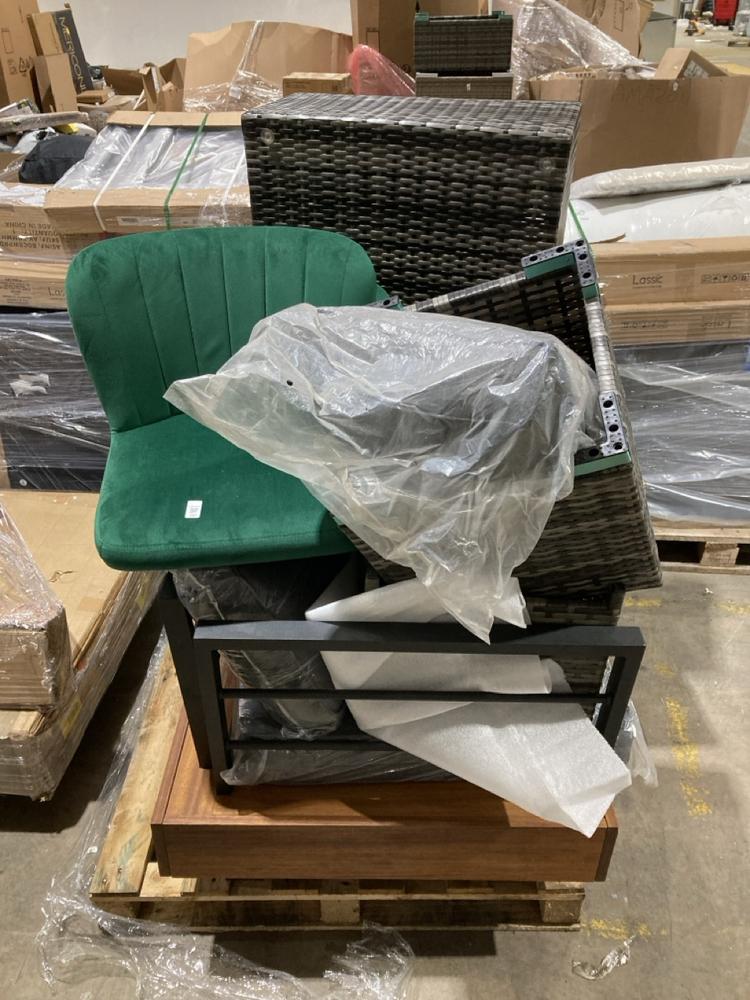 Lot 757  
            Birmingham SR106 - Collection or Optional Delivery Available 

                
PALLET OF ITEMS TO INCLUDE RATTAN GARDEN FURNITURE (ALL PALLET CONTENTS MUST BE R...