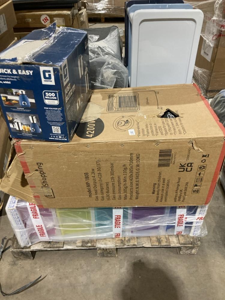 Lot 779  
            Birmingham SR106 - Collection or Optional Delivery Available 

                
PALLET OF ITEMS TO INCLUDE GEEPAS 3 IN 1 MIXER (ALL PALLET CONTENTS MUST BE REMOV...