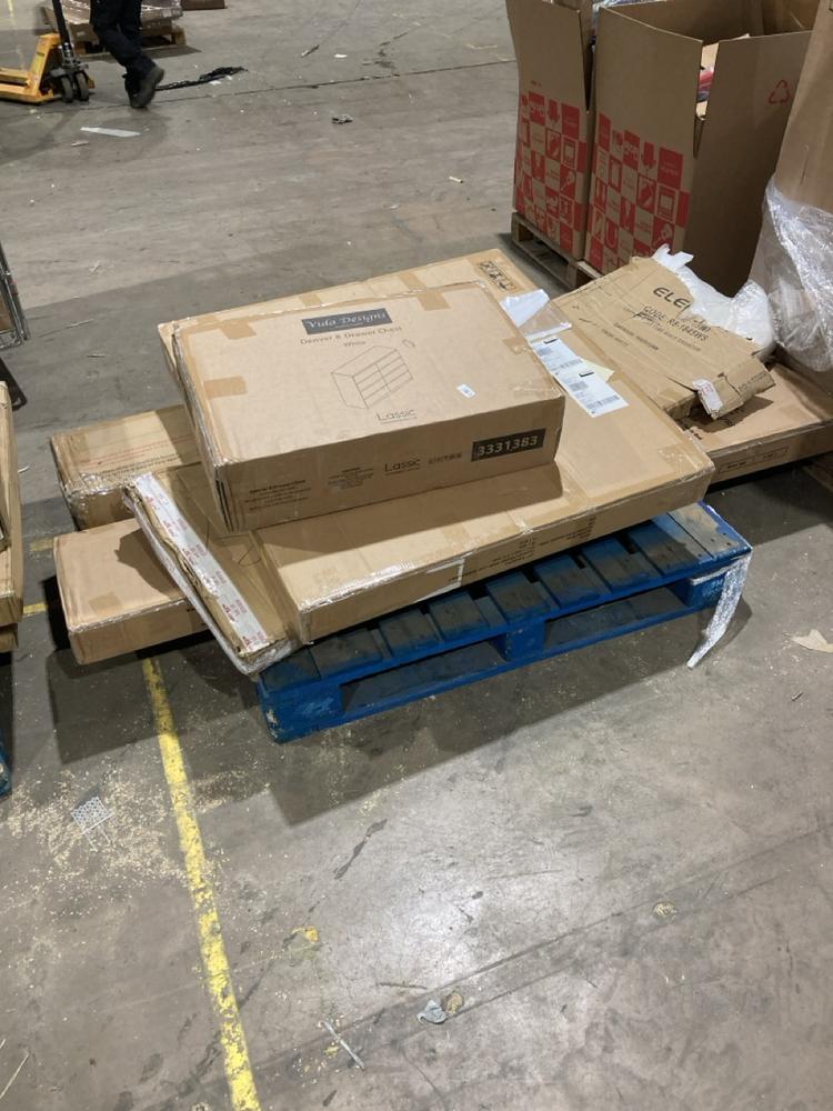Lot 823  
            Birmingham SR106 - Collection or Optional Delivery Available 

                
PALLET OF FURNITURE PARTS TO INCLUDE DENVER 8 DRAWER CHEST (ALL PALLET CONTENTS M...
