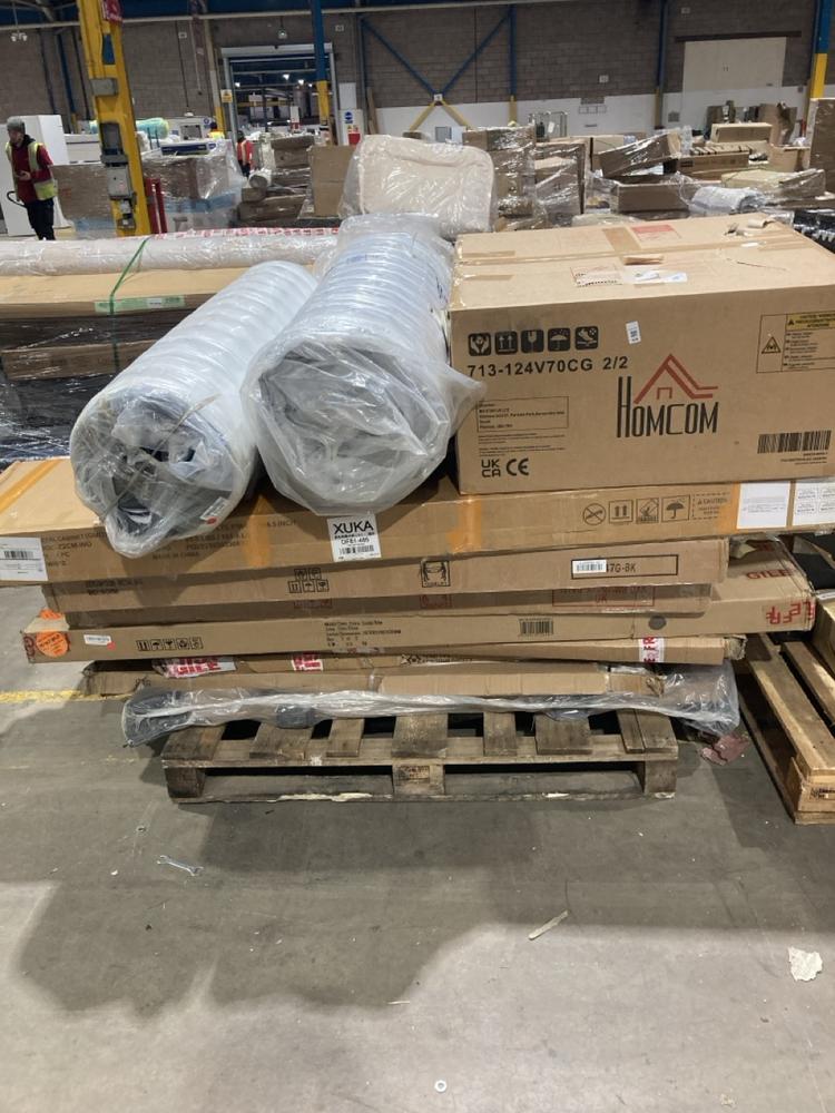 Lot 830  
            Birmingham SR106 - Collection or Optional Delivery Available 

                
PALLET OF FURNITURE PARTS TO INCLUDE ROLLED UP MATTRESS (ALL PALLET CONTENTS MUST...