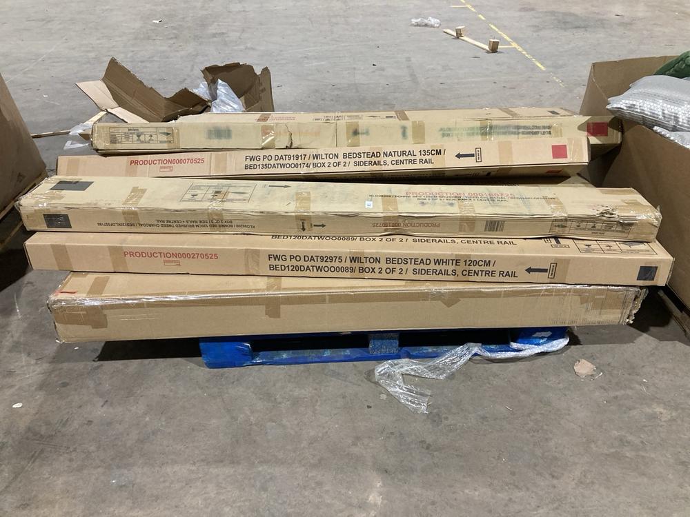 Lot 891  
            Birmingham SR106 - Collection or Optional Delivery Available 

                
PALLET OF BED PARTS TO INCLUDE WILTON BEDSTEAD (PART LOT) (ALL PALLET CONTENTS MU...