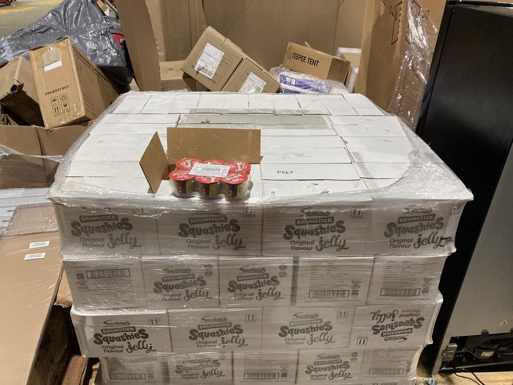 Lot 917  
            Birmingham SR106 - Collection or Optional Delivery Available 

                
PALLET OF SWIZZELS TO INCLUDE DRUMSTICK SQUASHIES JELLY FLAVOUR - BBE 01-10-2025 ...