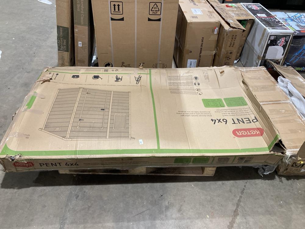 Lot 94  
            Birmingham SR106 - Collection or Optional Delivery Available 

                
KETER PENT 6 X 4 SHED ORIGINAL RRP £345 (LOCATION: ROW 6 - C) (KERBSIDE PALLET DE...
