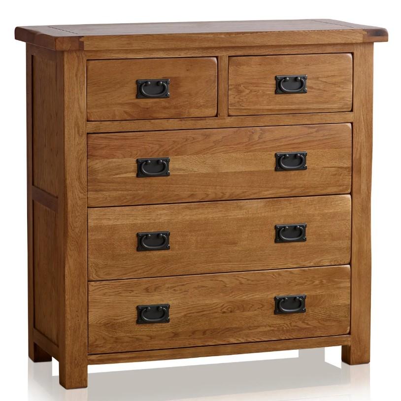 Lot 24  
            Birmingham SR104 - Collection or Optional Delivery Available 

                
OAK FURNITURELAND ORIGINAL RUSTIC SOLID OAK 3+2 CHEST OF DRAWERS ORIGINAL RRP £49...