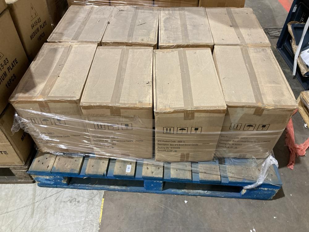 Lot 281  
            Birmingham SR104 - Collection or Optional Delivery Available 

                
PALLET OF STONE THE CROWS SMALL DINNER CANDLES (KERBSIDE PALLET DELIVERY)