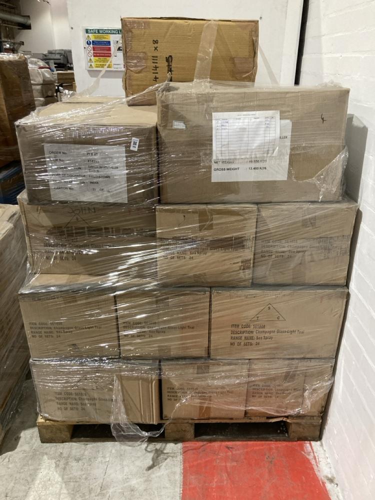 Lot 289  
            Birmingham SR104 - Collection or Optional Delivery Available 

                
PALLET OF STONE THE CROWS ITEMS TO INCLUDE CHAMPAGNE GLASS - LIGHT TEAL - SEA SPR...