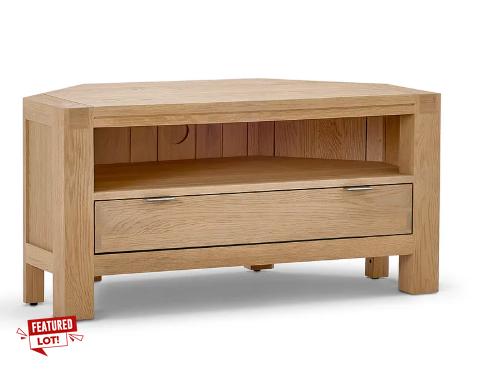 Lot 322  
            Birmingham SR104 - Collection or Optional Delivery Available 

                
OAK FURNITURELAND NATURAL SOLID OAK CORNER TV UNIT ORIGINAL RRP £559.99