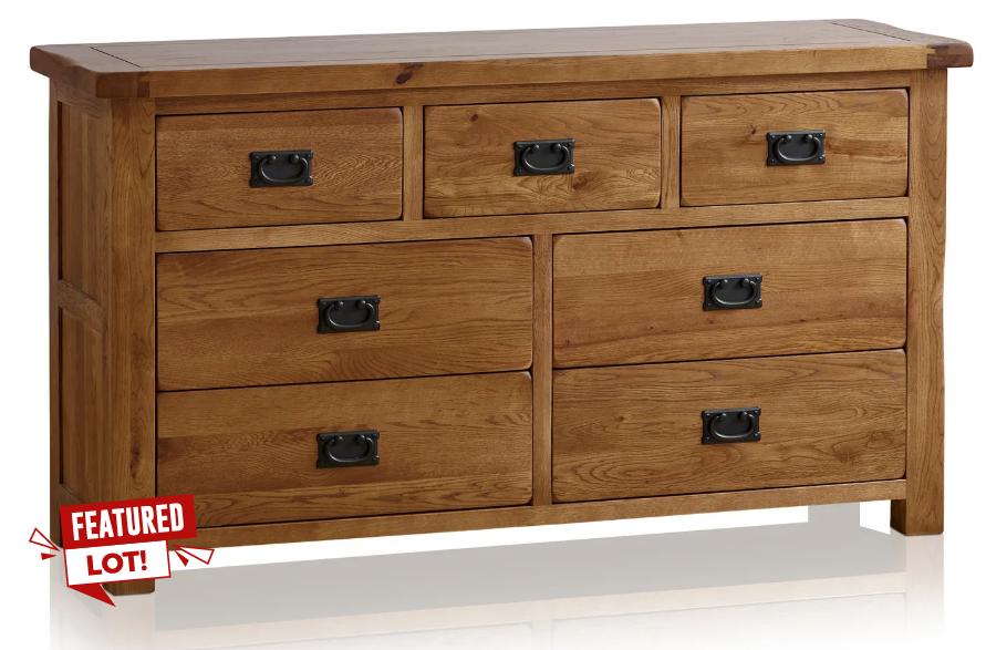 Lot 331  
            Birmingham SR104 - Collection or Optional Delivery Available 

                
OAK FURNITURELAND ORIGINAL RUSTIC SOLID OAK 3+4 CHEST OF DRAWERS ORIGINAL RRP £57...
