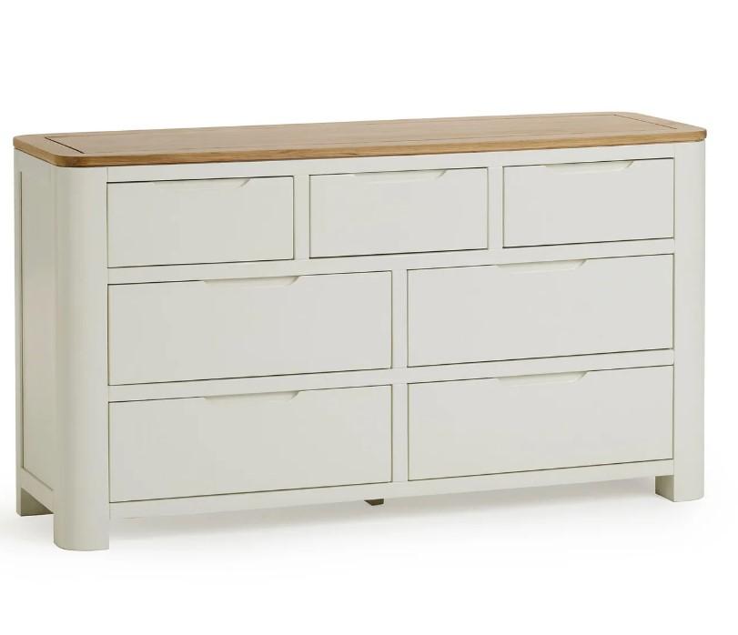 Lot 332  
            Birmingham SR104 - Collection or Optional Delivery Available 

                
OAK FURNITURELAND HOVE NATURAL OAK AND PAINTED 3+4 CHEST OF DRAWERS ORIGINAL RRP ...