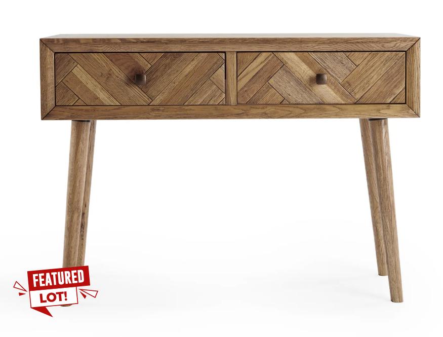 Lot 337  
            Birmingham SR104 - Collection or Optional Delivery Available 

                
OAK FURNITURELAND PARQUET BRUSHED AND GLAZED OAK CONSOLE TABLE ORIGINAL RRP £369.99