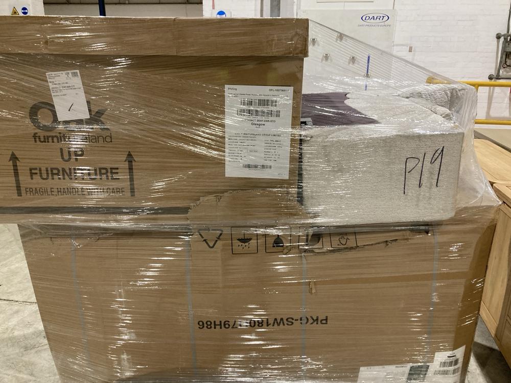 Lot 392  
            Birmingham SR104 - Collection or Optional Delivery Available 

                
PALLET OF OAK FURNITURELAND PARTS TO INCLUDE PART JUNO CONSOLE UNIT WITH WIRELESS...