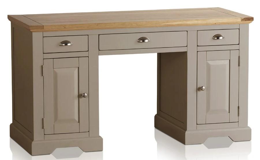 Lot 46  
            Birmingham SR104 - Collection or Optional Delivery Available 

                
OAK FURNITURELAND ST IVES NATURAL OAK AND LIGHT GREY PAINTED COMPUTER DESK ORIGIN...