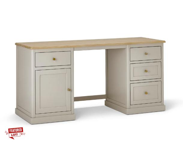 Lot 47  
            Birmingham SR104 - Collection or Optional Delivery Available 

                
OAK FURNITURELAND HENLEY NATURAL OAK AND STONE PAINTED LARGE COMPUTER DESK ORIGIN...