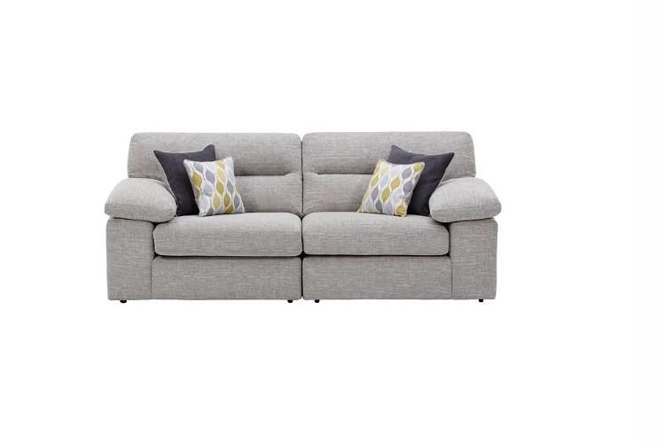 Lot 7  
            Birmingham SR104 - Collection or Optional Delivery Available 

                
OAK FURNITURELAND MODULE SOFA IN SANTOS SILVER WITH 2 GREEN AND GREY SCATTERS (UN...