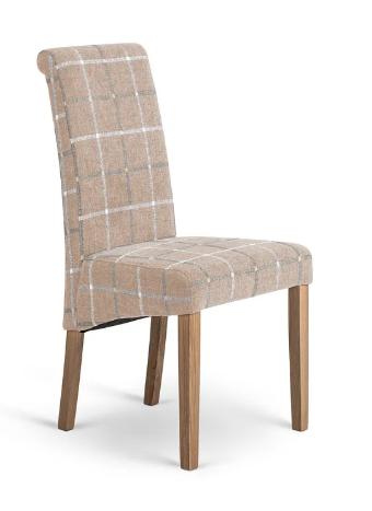 Lot 81  
            Birmingham SR104 - Collection or Optional Delivery Available 

                
OAK FURNITURELAND SCROLL BACK CHAIR CHECKED BEIGE FABRIC DINING CHAIR ORIGINAL RR...