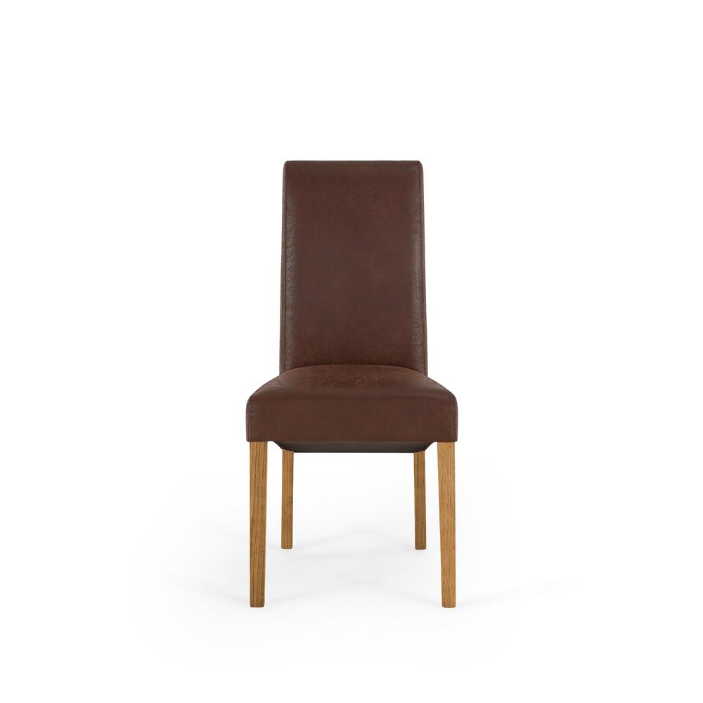 Lot 83  
            Birmingham SR104 - Collection or Optional Delivery Available 

                
OAK FURNITURELAND SCROLL BACK CHAIR IN VINTAGE BROWN LEATHER LOOK FABRIC WITH OAK...