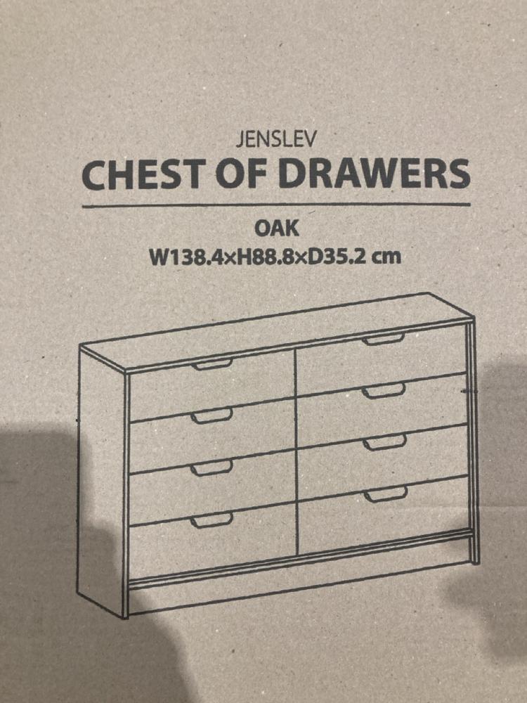 Lot 94  
            Birmingham SR104 - Collection or Optional Delivery Available 

                
JERSLEV 4+4 DRAWER CHEST IN JERSLEV OAK ORIGINAL RRP £140