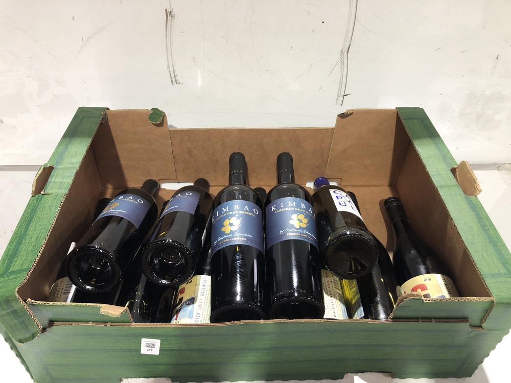 Lot 21  
            BIRMINGHAM SR110 - DELIVERY OR COLLECTION 

                
12 X BOTTLES OF MIXED RED WINE TO INCLUDE KIMBAO 2020 14.5% 750ML RED WINE.(18+. ...