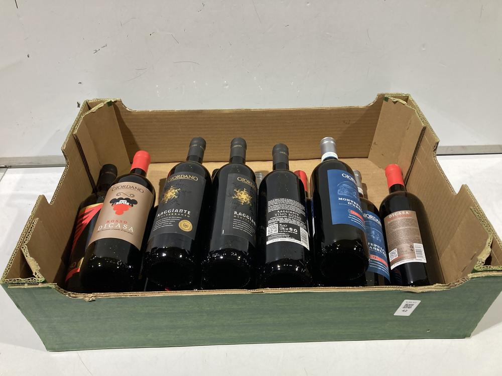 Lot 42  
            BIRMINGHAM SR110 - DELIVERY OR COLLECTION 

                
12 X BOTTLES OF MIXED WINE TO INCLUDE GIORDANO ROSSI DISCASA 11.5% VOL 750ML RED ...