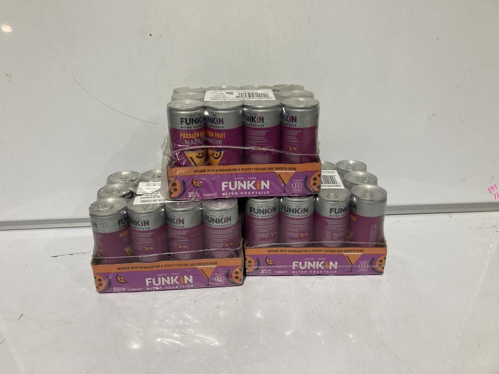 Lot 49  
            BIRMINGHAM SR110 - COLLECTION ONLY 

                
3 X BOXES OF FUNKIN NITRO COCKTAILS PASSION FRUIT MARTINI 5% VOL 200ML COCKTAIL.(...