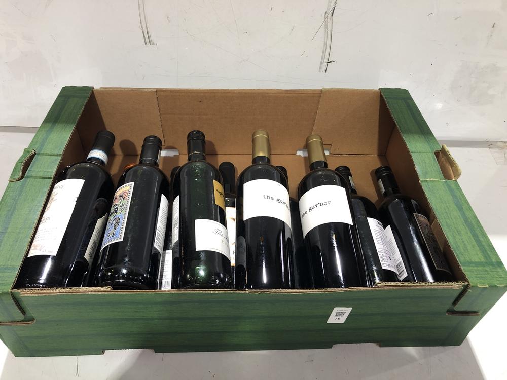 Lot 79  
            BIRMINGHAM SR110 - DELIVERY OR COLLECTION 

                
12 X BOTTLES OF MIXED WINE TO INCLUDE THE GUVNOR 13%VOL 750ML RED WINE.(18+. ID W...