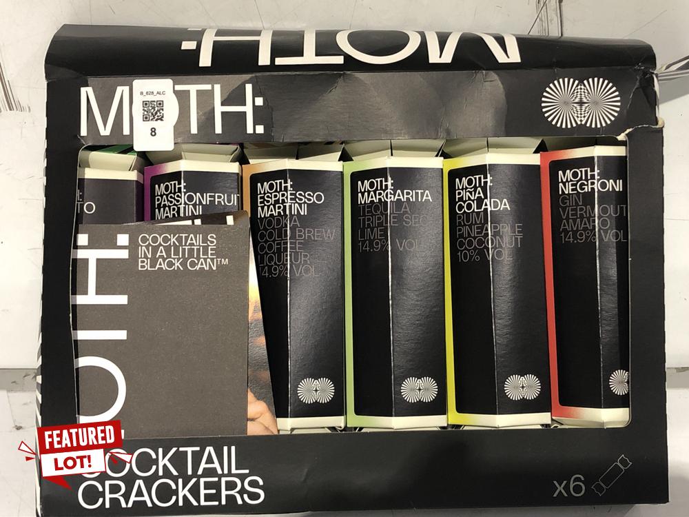 Lot 8  
            BIRMINGHAM SR110 - COLLECTION ONLY 

                
1 X BOX OF 6 COCKTAIL CRACKERS TO INCLUDE MOTH MARGARITA TEQUILA TRIPLE SEC LIME ...