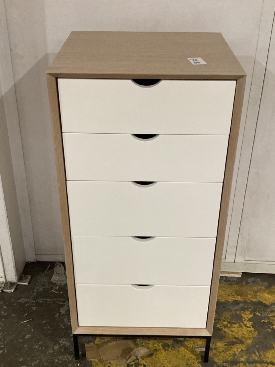 Lot 48  
            Birmingham - Collection or Delivery 

                
DAVID PHILLIPS R/ALDRIGE TALLBOY IN WHITE/BLACK/OAK IR-32045D ORIGINAL RRP £399