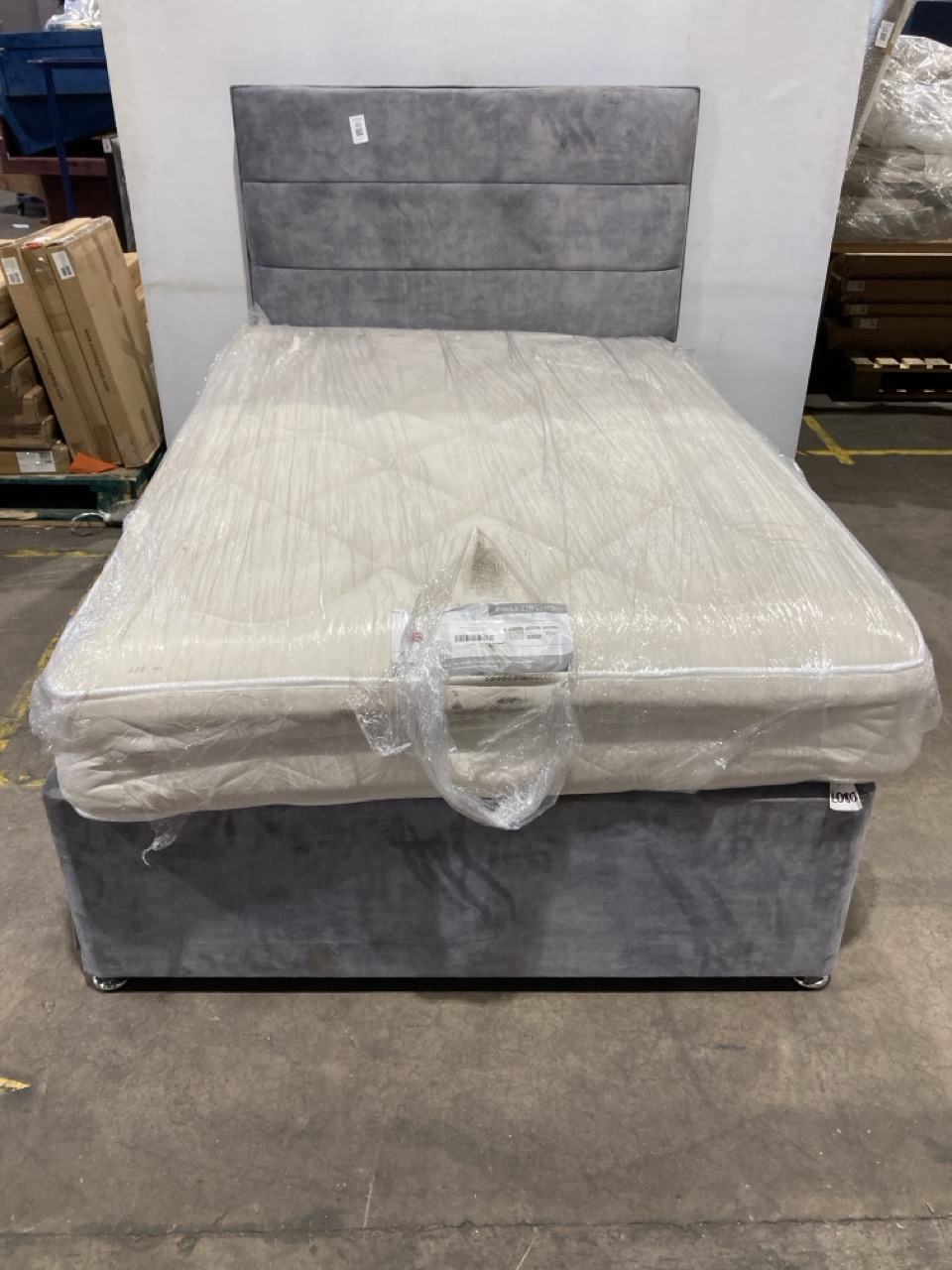 Lot 303  
            Birmingham - Collection or Delivery 

                
DAVID PHILLIPS 4FT GREY BEDFRAME WITH FIRM ORTHO MATTRESS IR-20213D ORIGINAL RRP ...