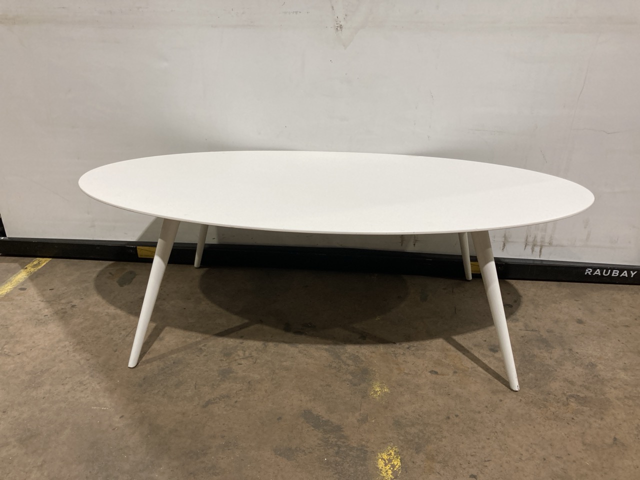 Lot 386  
            Birmingham - Collection or Delivery 

                
DAVID PHILLIPS AERIUS OVAL COFFEE TABLE IN WHITE/WHITE  IR-21468D ORIGINAL RRP £269