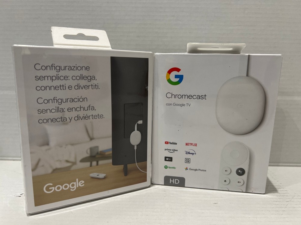 Lot 145  
            Chesterfield Tech - Parcel Delivery Only 

                
GOOGLE 2X HD CHROMECAST TV STREAMER HOME ACCESSORY (ORIGINAL RRP - £200) IN WHITE...
