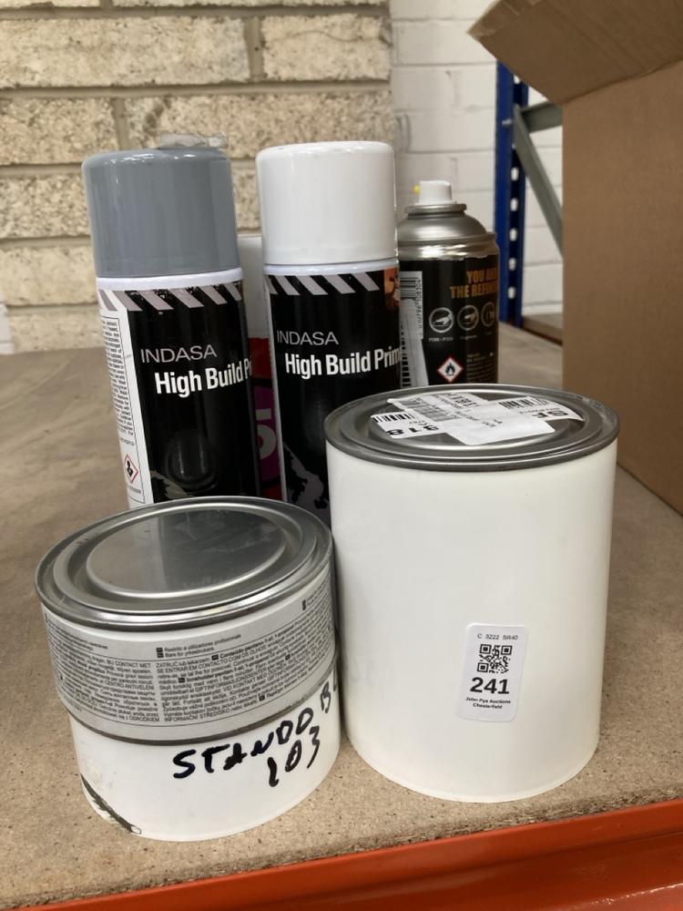 Lot 241  
            Chesterfield SR40 - Collection 

                
8 X ASSORTED LIQUIDS TO INCLUDE INDASA HIGH BUILD PRIMER 500ML (COLLECTION ONLY) ...