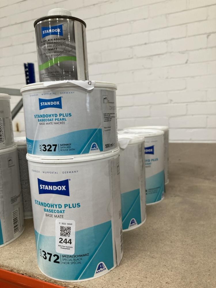 Lot 244  
            Chesterfield SR40 - Collection 

                
6 X ASSORTED ITEMS TO INCLUDE STANDOX STANDOHYD PLUS BASECOAT BASE MATE MIX 372 1...