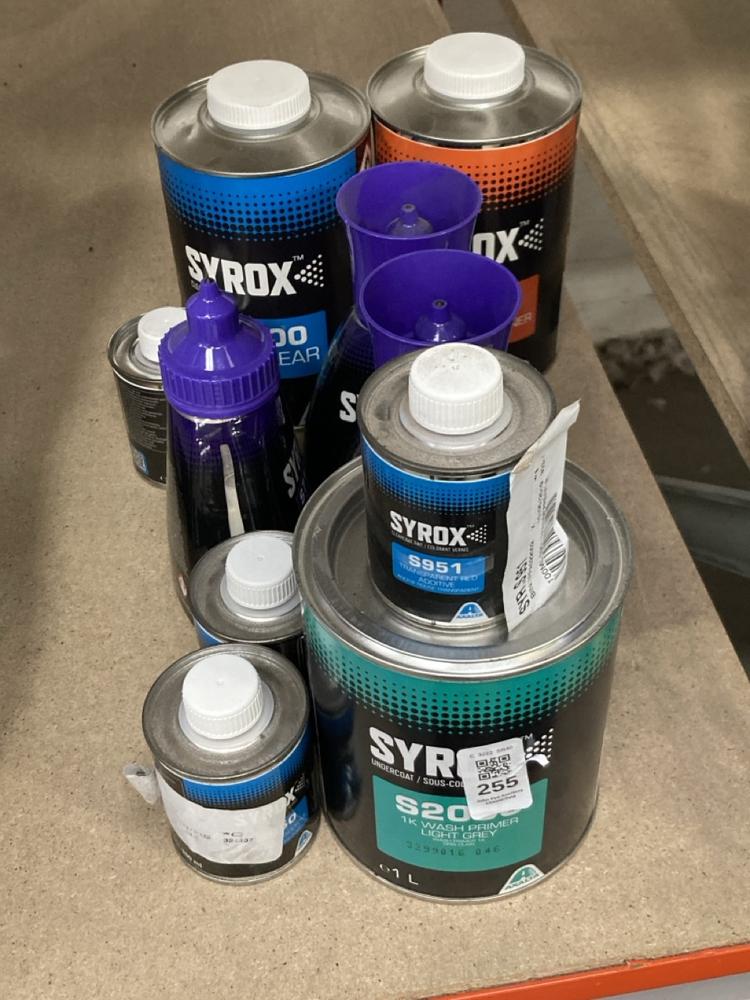 Lot 255  
            Chesterfield SR40 - Collection 

                
10 X ASSORTED LIQUIDS TO INCLUDE SYROX S950 LIGHT RED ADDITIVE 100ML (COLLECTION ...