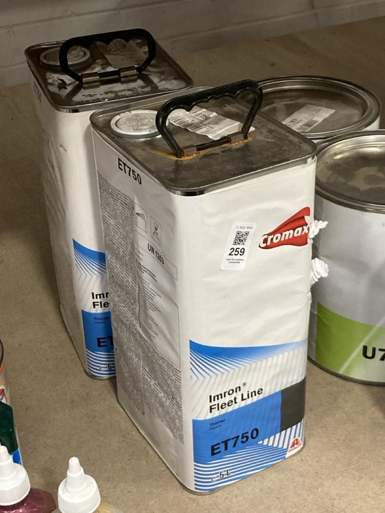 Lot 259  
            Chesterfield SR40 - Collection 

                
2 X CROMAX IMRON FLEET LINE ET750 THINNER (COLLECTION ONLY) (LOCATION: A RACKING)