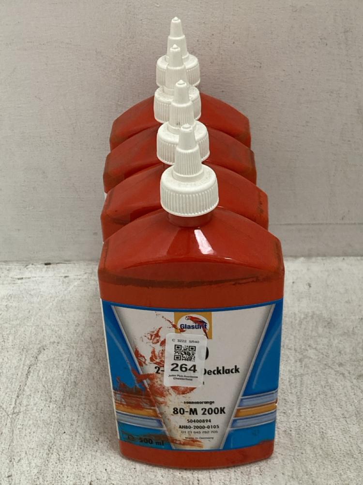 Lot 264  
            Chesterfield SR40 - Collection 

                
4 X GLASURIT 90 DECKCOAT 80-M 200K 500ML TOTAL ORIGINAL RRP- £472 (COLLECTION ONL...