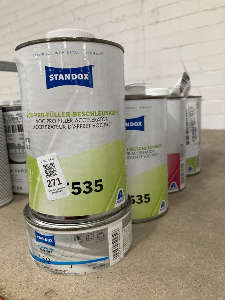 Lot 271  
            Chesterfield SR40 - Collection 

                
5 X ASSORTED ITEMS TO INCLUDE STANDOX VOC PRO FILLER ACCELERATOR 1L (COLLECTION O...