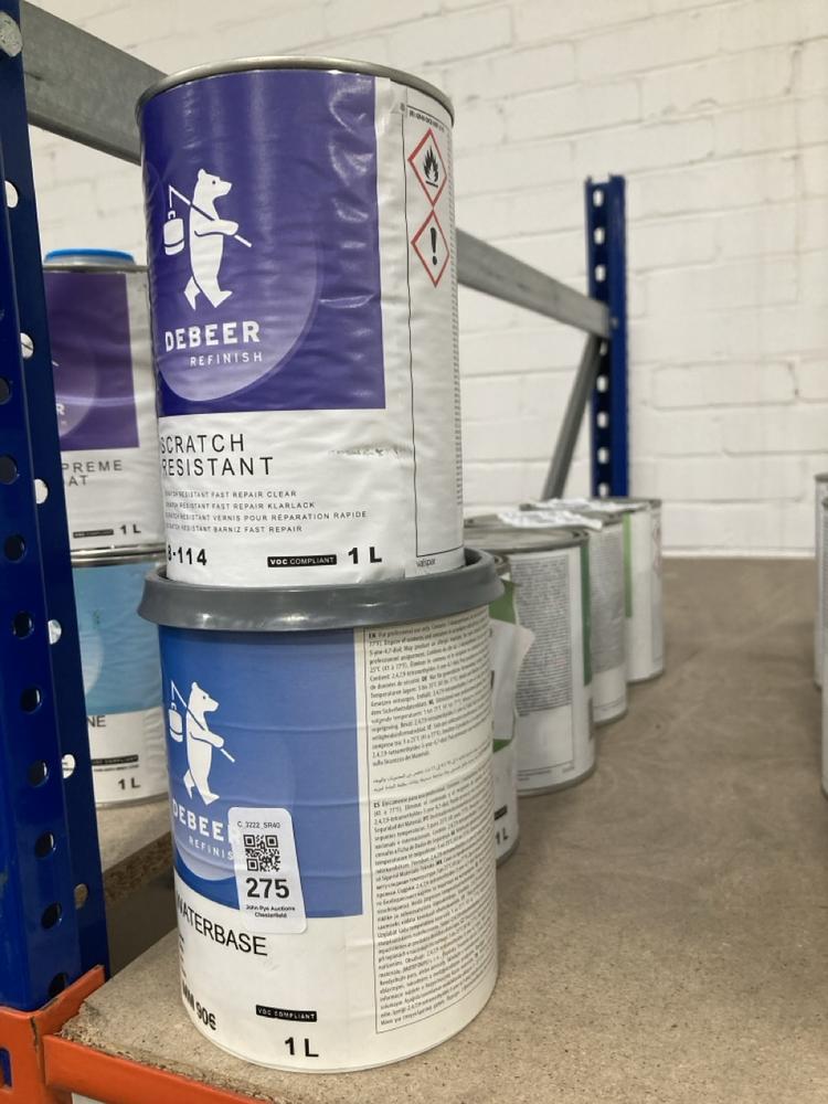 Lot 275  
            Chesterfield SR40 - Collection 

                
6 X ASSORTED LIQUIDS TO INCLUDE DEBEER WATERBASE IN GREEN 1L (COLLECTION ONLY) (L...