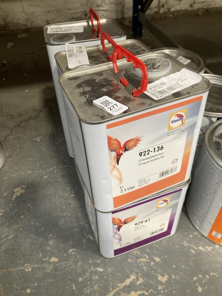 Lot 277  
            Chesterfield SR40 - Collection 

                
4 X ASSORTED LIQUIDS TO INCLUDE GLASURIT CV TOPCOAT HARDENER 1L (COLLECTION ONLY)...