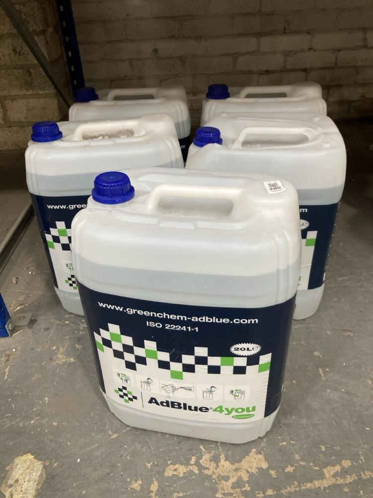 Lot 280  
            Chesterfield SR40 - Collection 

                
5 X ADBLUE EMISSION FLUID 20L (COLLECTION ONLY) (LOCATION: A RACKING)