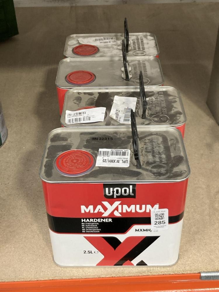 Lot 285  
            Chesterfield SR40 - Collection 

                
4 X UPOL MAXIMUM HARDENER 2.5L (COLLECTION ONLY) (LOCATION: A RACKING)