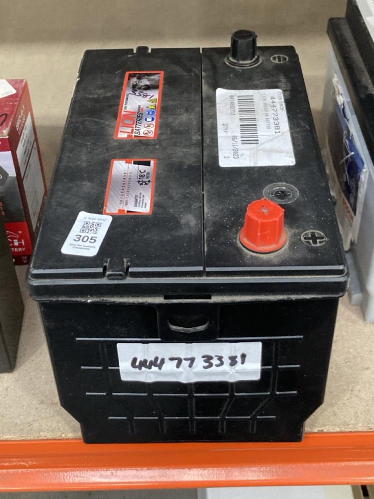 Lot 305  
            Chesterfield SR40 - Collection 

                
LION AMERICAN BATTERY 338 80AH 690 CCA CAR BATTERY (COLLECTION ONLY) (LOCATION: A...